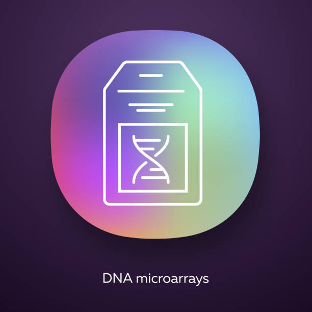 illustrazioni stock, clip art, cartoni animati e icone di tendenza di icona dell'app dna microarray. chip di dna. raccolta microscopica dei punti cromosomici. biochip. ricerca genica. bioingegneria. interfaccia utente ui/ux. applicazione web o mobile. illustrazione isolata vettoriale - microarray