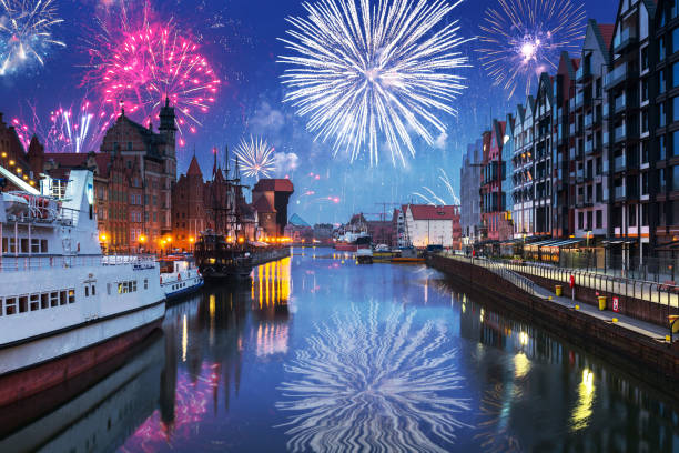 istock Fireworks display over the old town in Gdansk 1209237436