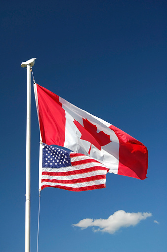 Canadian & United States Flags FlyingTogether