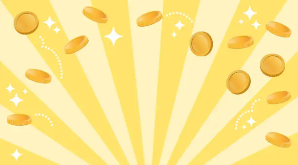 Vector illustration of Gold coins are flying. The image happy wonderfully (There are rather much character margins.)