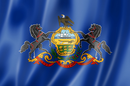 Pennsylvania flag, united states waving banner collection. 3D illustration