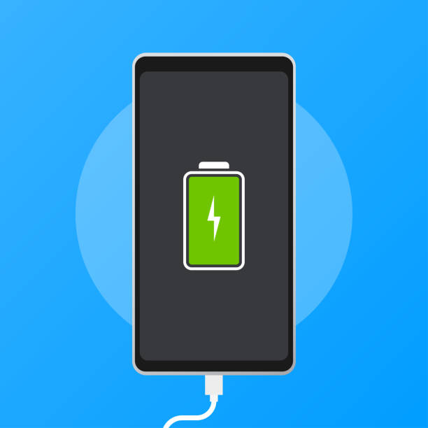 Illustration with charge mobile phones. Usb cable is connected to the smartphone. vector art illustration