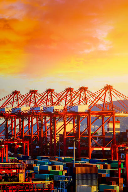 Industrial container freight port at beautiful sunset in Shanghai,China.