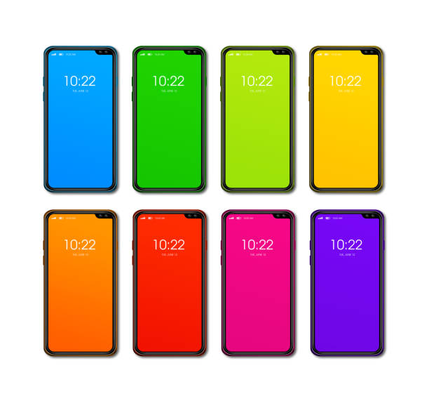 istock Rainbow colorful smartphone set isolated on white. 3D render 1209247969