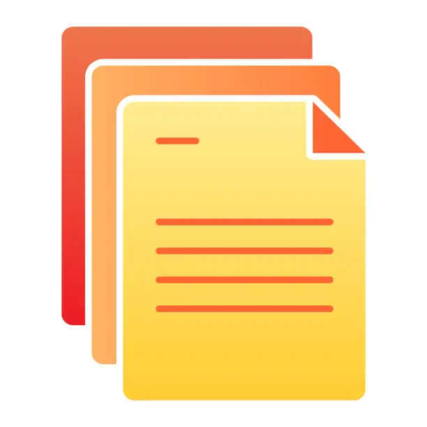 Vector illustration of Document papers flat icon. Pages vector illustration isolated on white. Office notes gradient style design, designed for web and app. Eps 10.