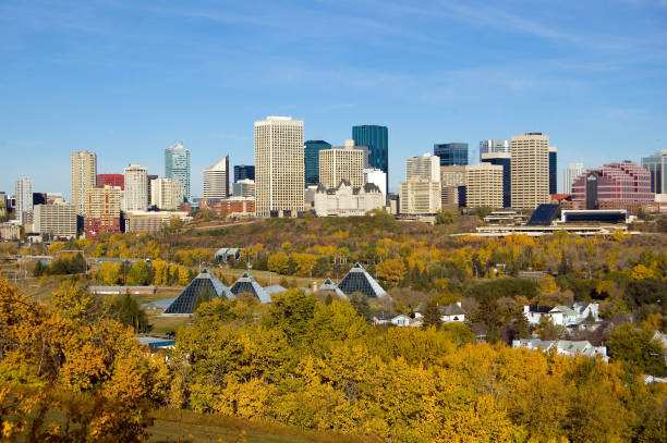 The colorful river valley,conservatorries, and the impressive skyline of Edmonton in October.