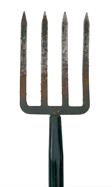 Isolated garden fork tines with clipping path.