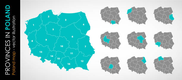 kolorowa mapa wektorowa polski z podziałami administracyjnymi - lesser poland stock illustrations