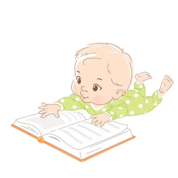 Vector illustration of baby reading book