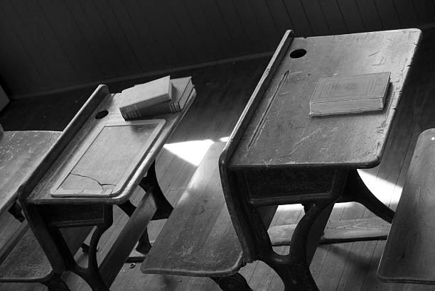 istock Vintage School Desks in Black and White 120925341