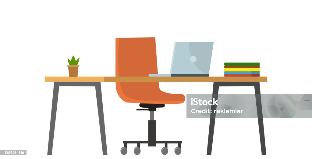Empty no people bank office concept. Vector flat cartoon graphic design illustration Desk stock vector