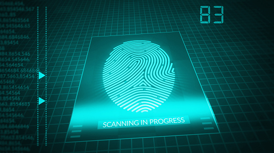 Finger scanner, Security, Futuristic digital technology concept.