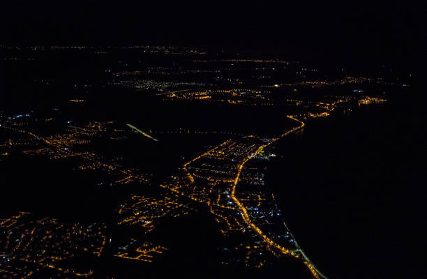 istock Aerial view of night Larnaca from the plane. 1209256002