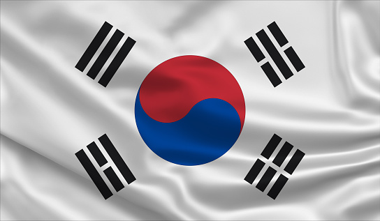 South Korean national flag on corrugated paper, ready for your grunge effects to be applied.