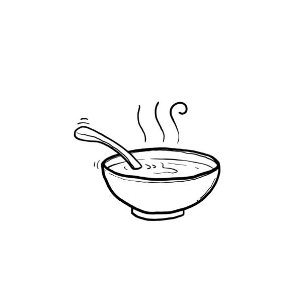ilustraciones, imágenes clip art, dibujos animados e iconos de stock de tazón de sopa caliente dibujado a mano icono de garabato. miso sopa vectorial vector sketch ilustración dibujos animados - cooked soup food bowl