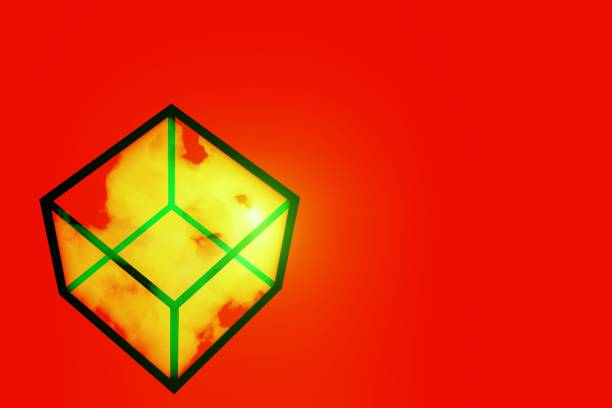 Abstract Futuristic cube with smoke and glowing flashlight, 3d rendering