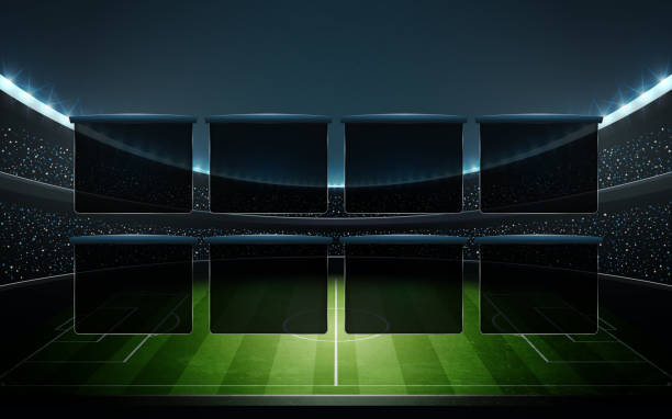 football stadium vector 3 template of football infographic. dark blue stadium. vector illustration. scoreboard stock illustrations
