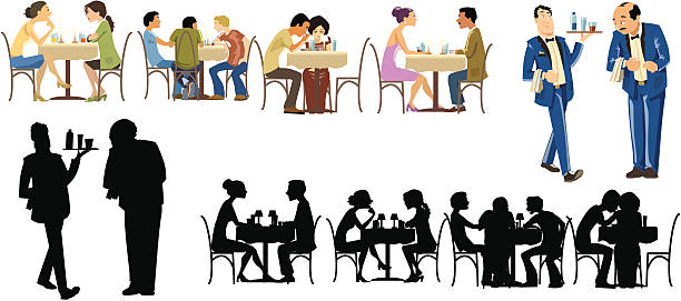 рестораны любителей collection - people eating silhouette cafe stock illustrations
