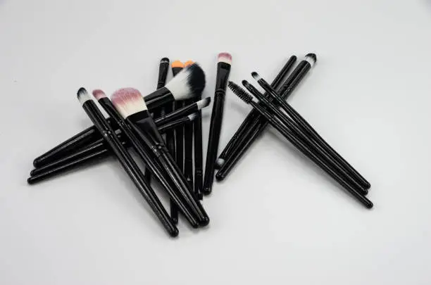 Various cosmetic brushes for make up eyebrows, eyes, face black