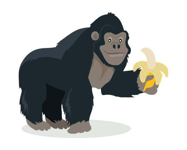 Gorilla Cartoon Icon In Flat Design Stock Illustration - Download Image Now  - Banana, Cheerful, Curiosity - iStock