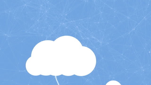 White cloud moving with networks icons on blue background