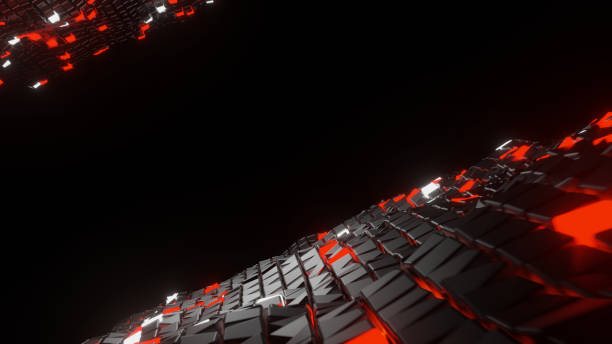 istock 3D Rendered cube design. With red neon light, cube road, abstract background futuristic template 1209269188
