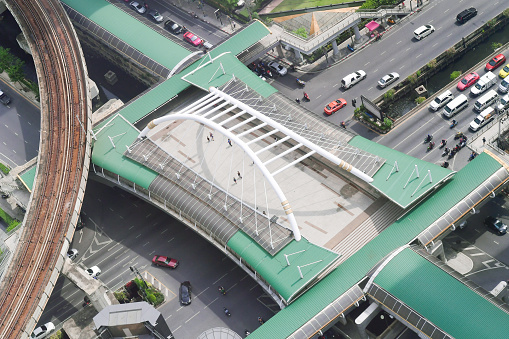 Sky-walk Narathiwas-Sathorn. Sky-walk at sky-train station Chong Nonsi at downtown in CBD , Bangkok,Thailand