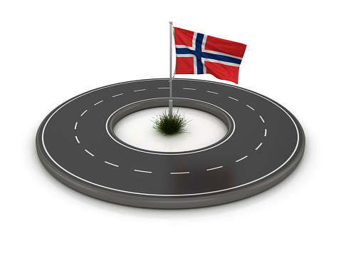 NORWEGIAN Flag on Circular Road - 3D Rendering