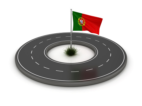 PORTUGUESE Flag on Circular Road - 3D Rendering