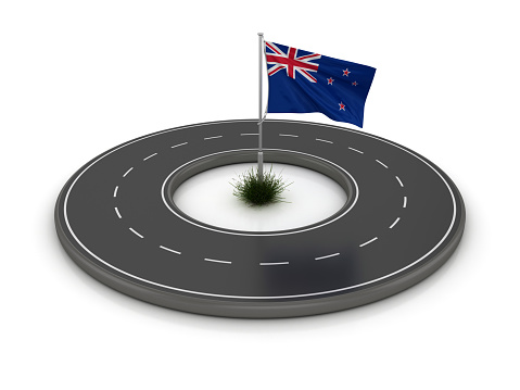 NEW ZEALAND Flag on Circular Road - 3D Rendering