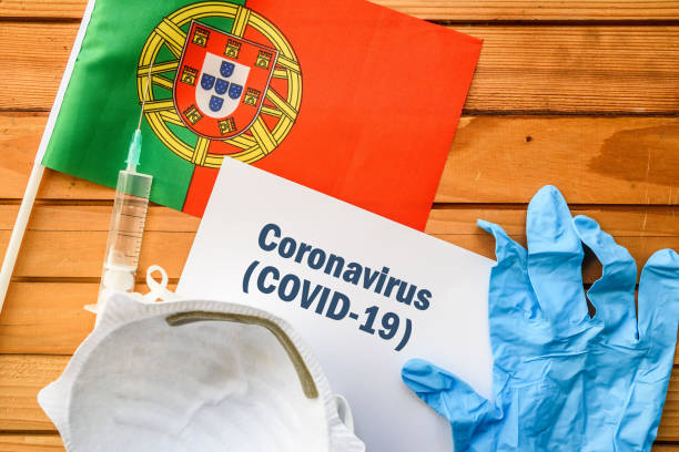Coronavirus in Portugal Flag of Portugal, vaccine, face mask for virus, glove and paper sheet with words Coronavirus COVID-19 antibiotic resistant photos stock pictures, royalty-free photos & images