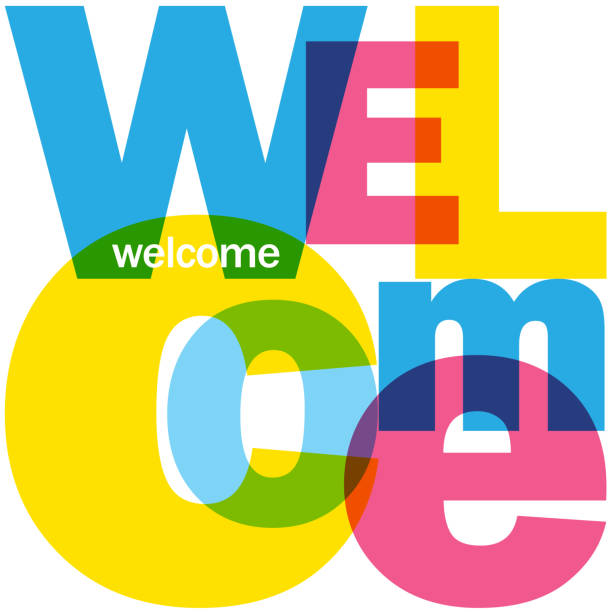 WELCOME colorful typography in a square WELCOME colorful vector typography in a square greeting stock illustrations