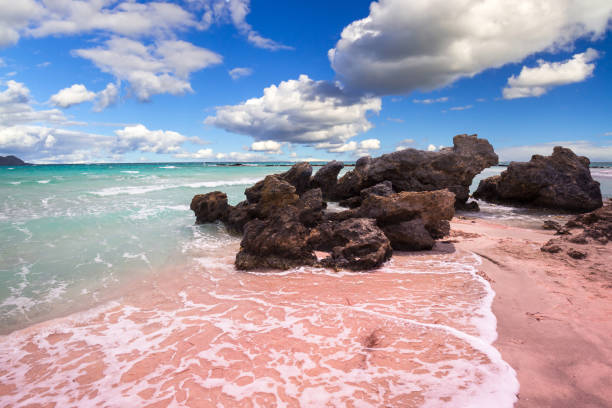 plaża elafonissi z różowym piaskiem na krecie - nobody rock coastline sea zdjęcia i obrazy z banku zdjęć