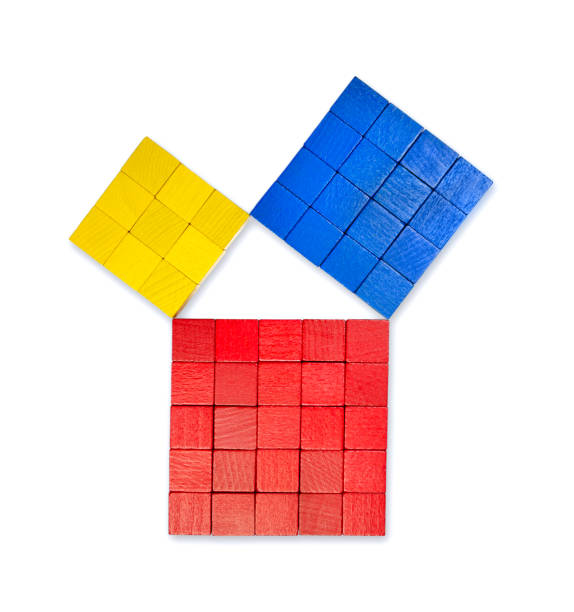 istock Pythagorean theorem shown with colorful wooden cubes, from above 1209278887