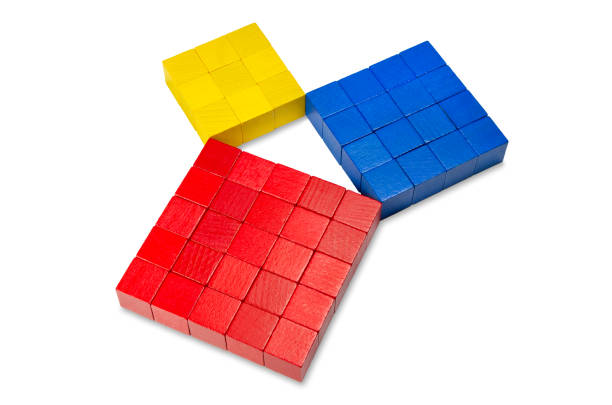 istock Pythagorean theorem shown with colorful wooden cubes, side view 1209278892