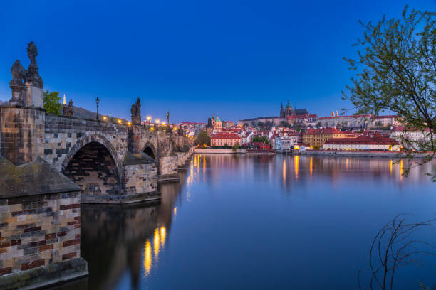 istock Charles bridge in Prague at night 1209280341