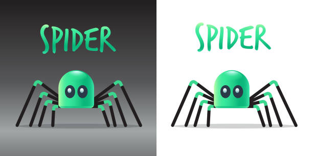Cyber ​​spider robot_green Cyber ​​spider robot_green. Online cyber spider robot. Illustration, stylized robot spider character. As a symbol of Internet technology, networking and security. robot spider stock illustrations