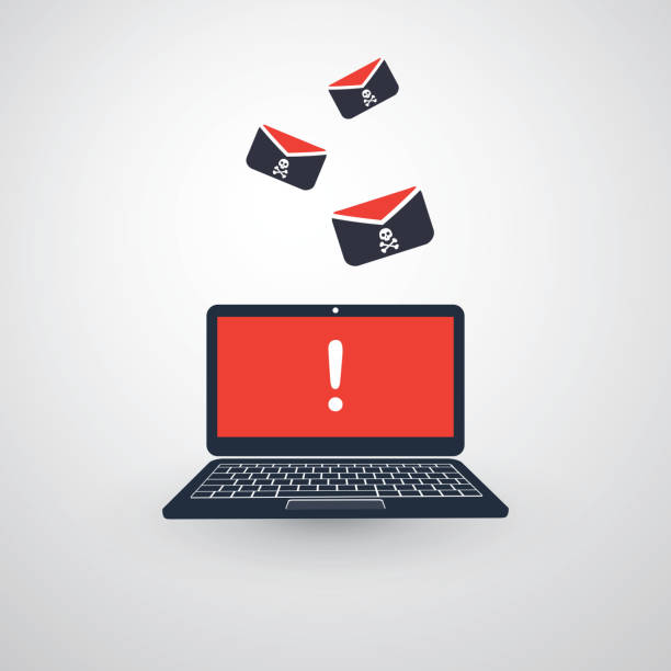 stockillustraties, clipart, cartoons en iconen met malware attack warning, infectie per e-mail - data leak