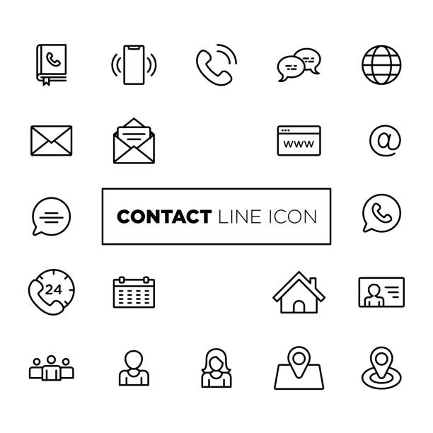 ilustrações de stock, clip art, desenhos animados e ícones de contact line icons. for mobile and web. - symbol communication business card men