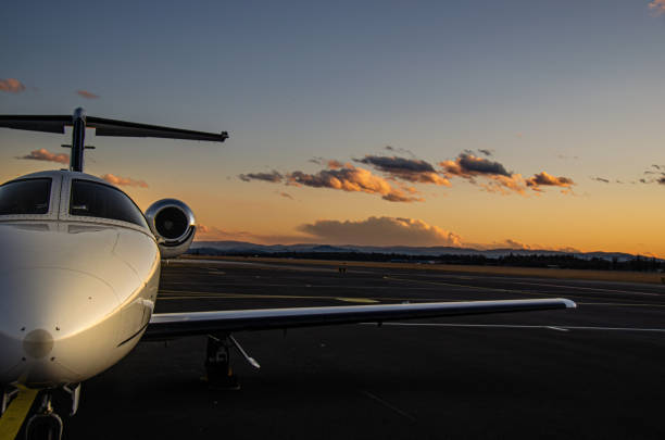 Cessna Sunset Cessna Citation Mustang in Graz Austria for a sunset departure. p51 mustang stock pictures, royalty-free photos & images