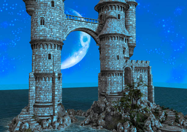 istock Night scene of a big fairy castle. 1209286704
