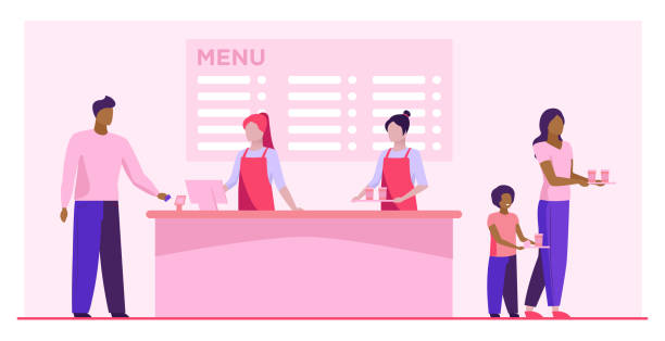 패스트푸드 점카운터 - cash register restaurant bar counter paying stock illustrations