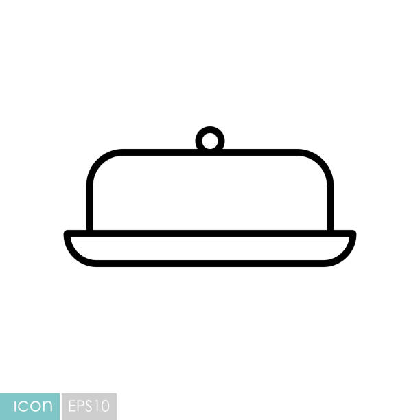 ilustrações, clipart, desenhos animados e ícones de ícone vetor de prato de manteiga. aparelho de cozinha - butter dairy product butter dish milk