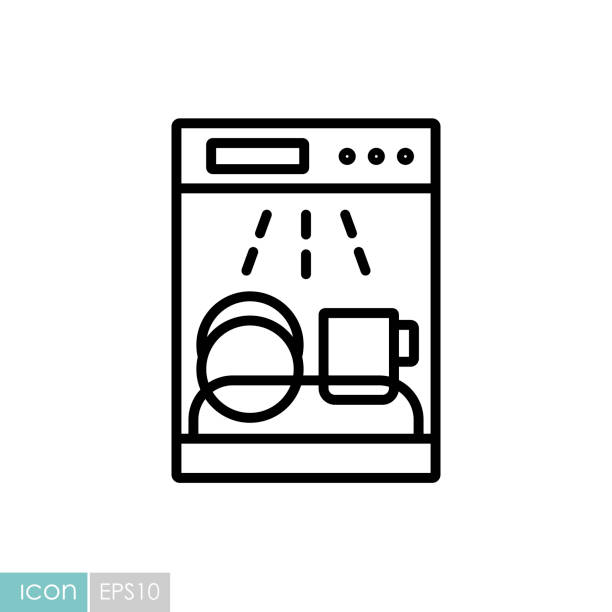 ilustraciones, imágenes clip art, dibujos animados e iconos de stock de icono vectorial de lavavajillas. electrodomésticos de cocina eléctricos - equipment housework remote domestic kitchen