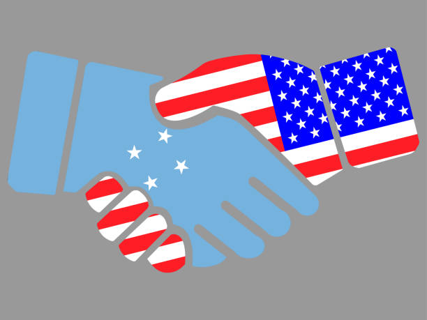 istock Federated States of Micronesia and USA flags Handshake vector 1209298379