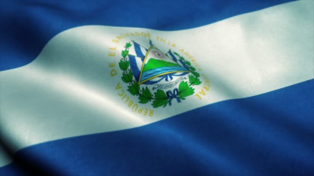 El Salvador flag waving in the wind. National flag of El Salvador. Sign of El Salvador seamless loop animation. 4K
