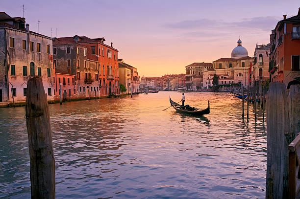 Venice A Gondola on Grand Canal, Venice, Italy. gondola stock pictures, royalty-free photos & images