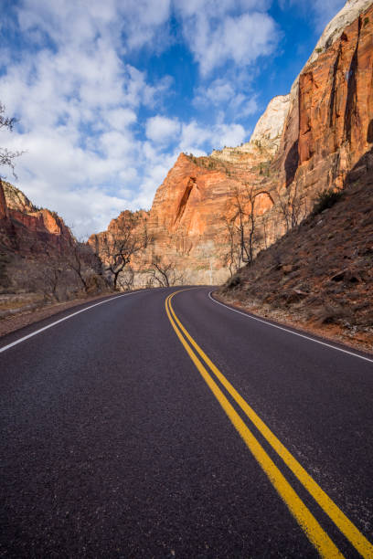 Zion Canyon scenic drive in Zion National Park USA stock photo