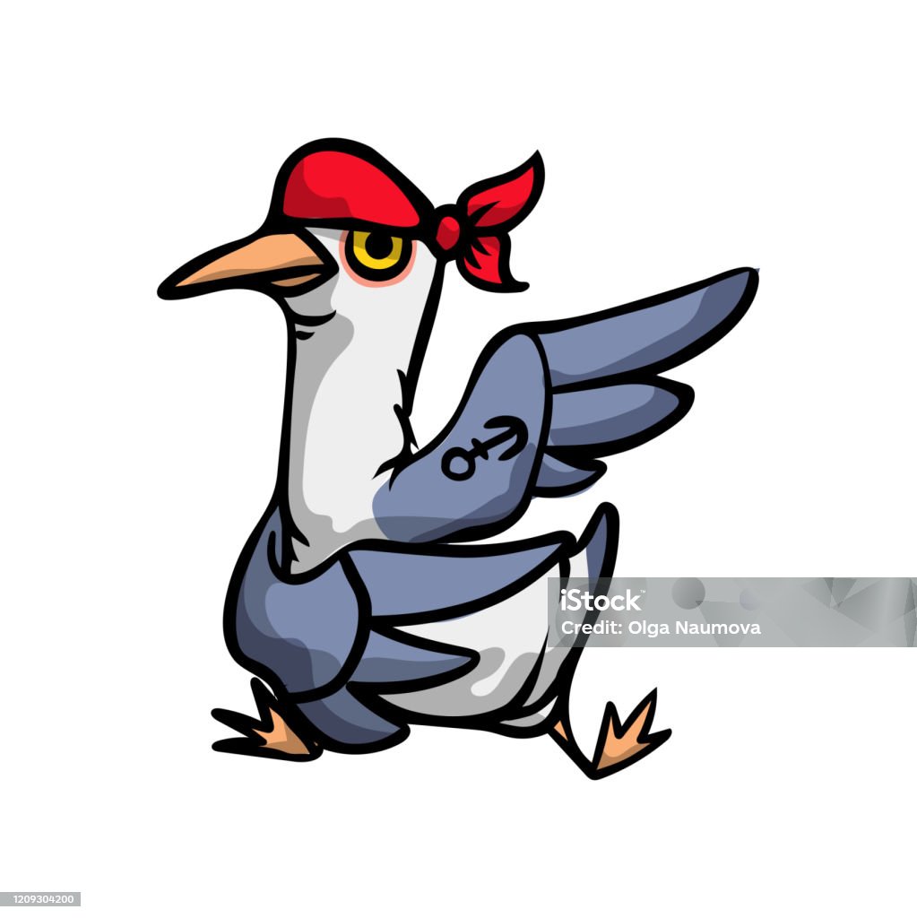 Cute Funny Seagull Bird Is Dancing With Red Bandana Stock Illustration -  Download Image Now - iStock