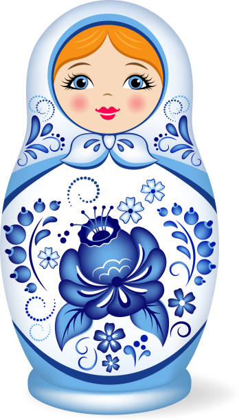 ilustraciones, imágenes clip art, dibujos animados e iconos de stock de muñeca de anidación rusa. babushka o matryoshka. decorado con gzhel, estampado floral pintado tradicional ruso. - mamushka
